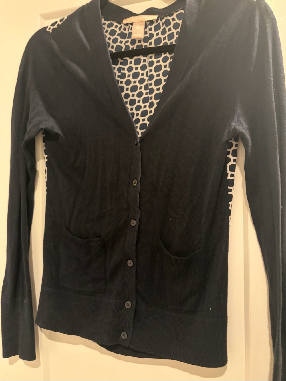 Banana Republic Navy Cardigan with White Patterned Lining